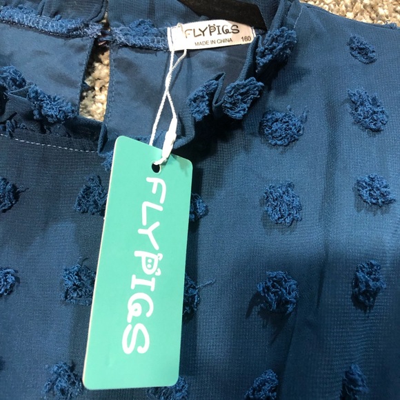 NWT Girls Swiss Dot Flared Sleeve Ruffle Collar Dress Size 12 - Picture 4 of 6